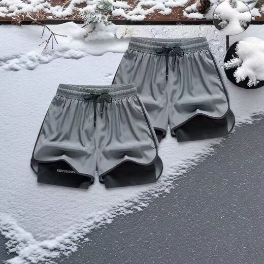 Sports shorts for men's fitness running marathon track and field loose three-quarter pants quick-drying lining anti-exposure double-layer shorts double-layer printed shorts black XL