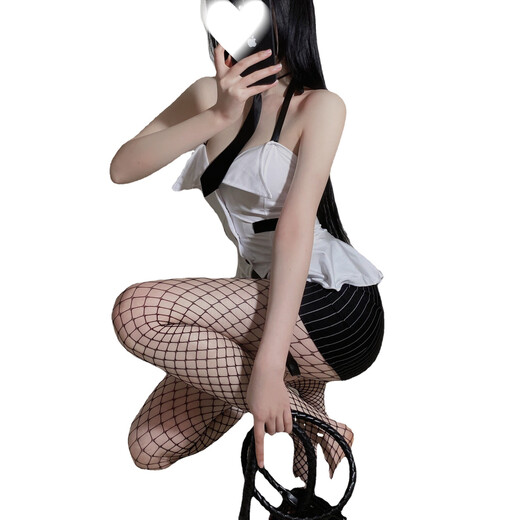 情趣内衣挂脖低胸ol秘书教师制服诱惑性感包臀条纹短裙套装女7029 套装不含袜鞭 均码