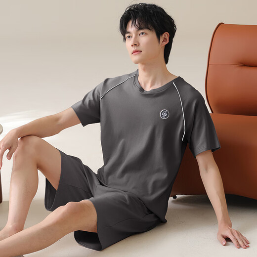 
SEPTWOLVES short sleeves cotton pajamas men's Korean style loose simple casual young and middle-aged home clothes can be worn outside summer OMM-13601 L men