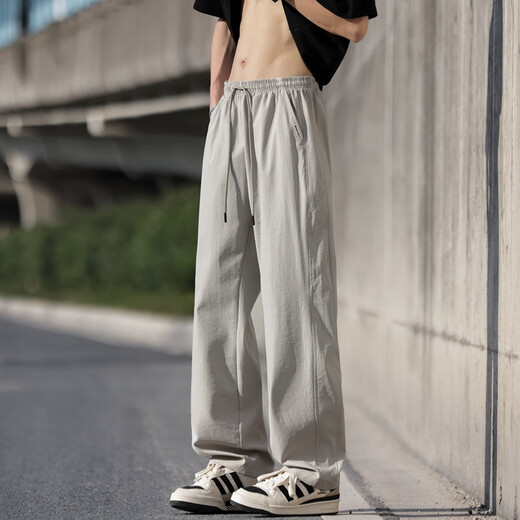 Foss Phil ice silk mesh casual pants for men's summer thin loose straight breathable cool casual pants 6636 khaki XL