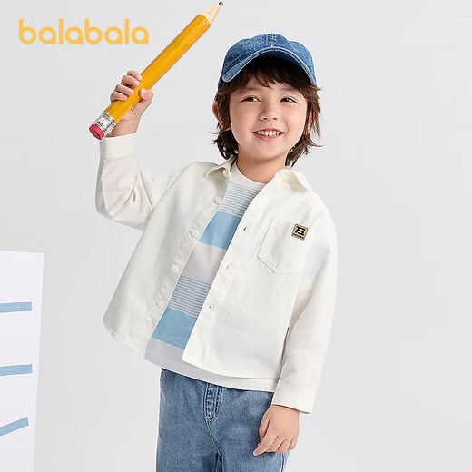 Bala Balaone children's shirt long-sleeved parent-child wear 2025 new autumn cotton brushed loose loose skin-friendly white 10101 165