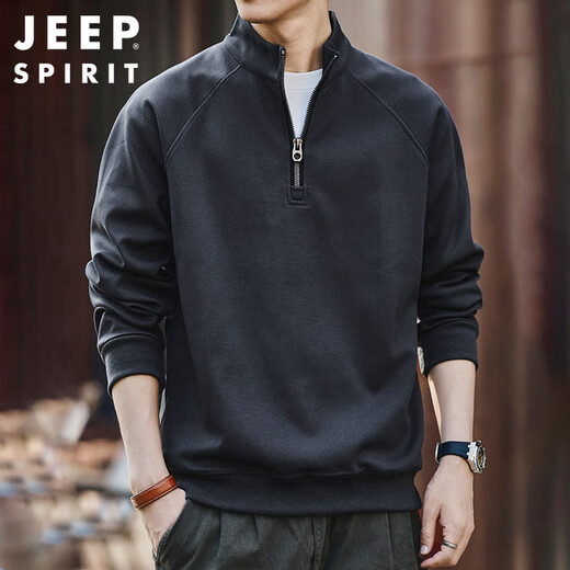 JEEP SPIRIT Jeep half-zip stand-up collar sweatshirt men's autumn and winter trendy brand loose men's tops meteorite gray XL