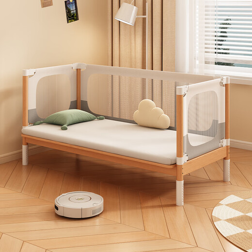Juelebang mother and baby special beech spliced bed anti-fall safety guardrail bed fence block widened bedside baby children's bed single bed 150*60 upgraded thickening and widening safety fence