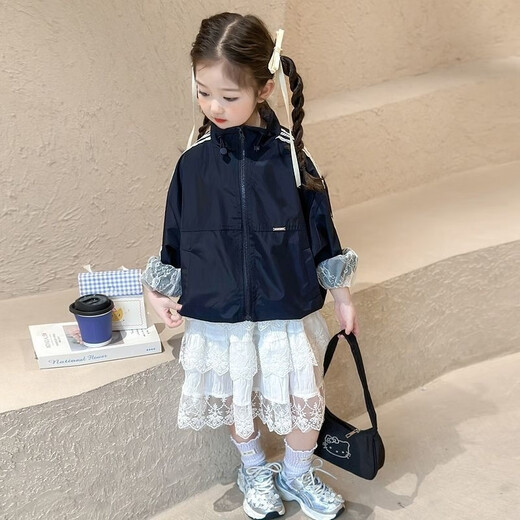 G.duck Girls Spring Jacket 2025 New Style Children's Jacket Spring and Autumn Korean Style Loose Girl Stand-up Collar Sun Protection Jacket Picture Color 110