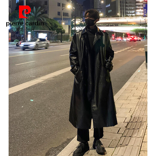 Pierre Cardin black handsome pu leather windbreaker men's 2025 new Shelby coat mid-length high-end British style coat brown S