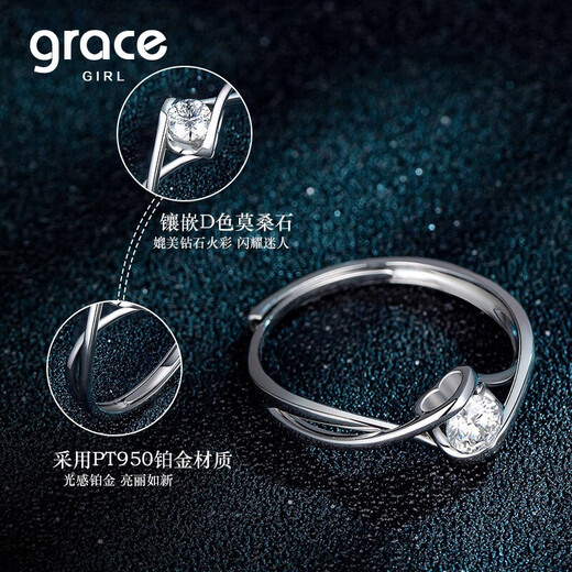 Grace GirlPT950 Platinum Angel Kiss Ring Female Moissanite Couple Requesting Wedding Gift for Girlfriend on Ring Anniversary Platinum Angel Kiss Moissanite Ring