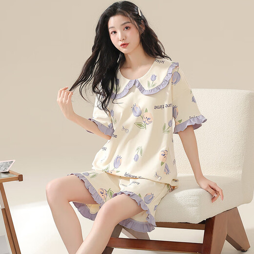 Aifangniao (Aifangniao) Pajamas para niños grandes de 12 a 15 años para mujeres en verano delgada algodón de algodón puro pantalones cortos de ropa para estudiantes.