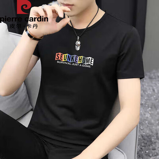 皮尔卡丹（pierre cardin）夏季男士短袖t恤修身薄款运动休闲上衣冰 丝半袖圆领体恤衫韩版潮 D1424白色 M 100斤-110斤