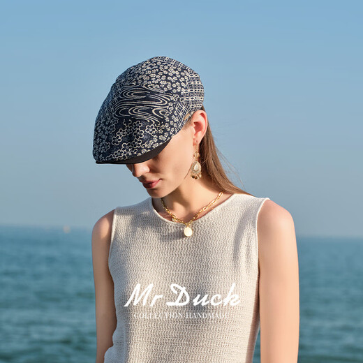 Mr Duck High-End-Baseball-Mütze, modische altmodische Leinen Duckbill Cap, handgefertigter altmodischer Hut, Nationalstil-Hut, gefärbte Blue Presbyterian XL (61-62 cm)