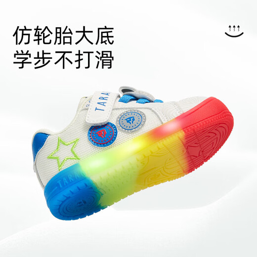 Tyrannis Flashing Light Shoes Autumn New Baby Boy Toddler Shoes Cartoon Breathable Children's Shoes Girls Anti-Kick Luminous Shoes White/Blue 19 Inner Length 13cm Suitable for Foot Length 12.0