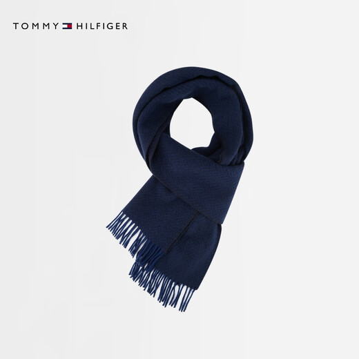 Tommy Hilfiger25 Neuer Herbst- und Winter Herringgräber Soft Pure Woll Metal Kleines Etikett Retro Quastenschal 13593 Marineblau DW6 Single Größe