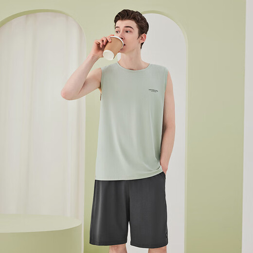 
Cool vest shorts summer thin men's pajamas Lanjing Modal cotton pajamas men's home clothing set Rock Gray BXM679B 2XL