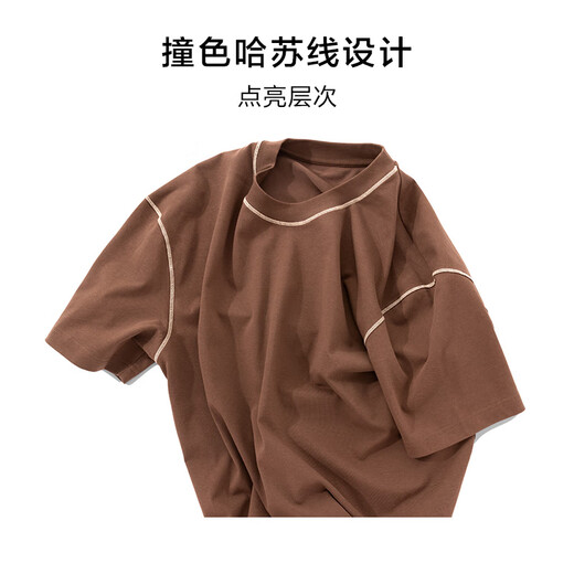 Mr. Bu Bu silhouette design short-sleeved T-shirt for men 2024 spring and summer new American casual and fashionable simple GT15265 Cigarette L (175)