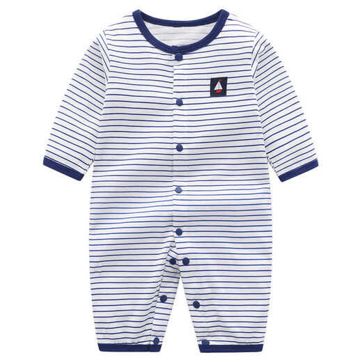Baby summer ultra-thin pure cotton jumpsuit for men and women, baby crawling clothes, home clothes, thin clothes, baby clothes, Category A, boat + stripes (thin style) two-pack 80cm 16-22Jin Jin is equal to 0.5 kg