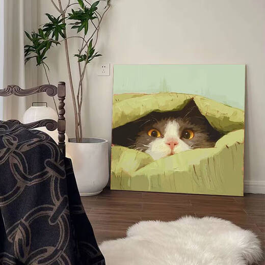 语森忆可爱猫咪diy填充儿童涂色2024新款小尺寸手绘油彩装饰画 hy12806 80*80cm加厚实木内框+装饰外框