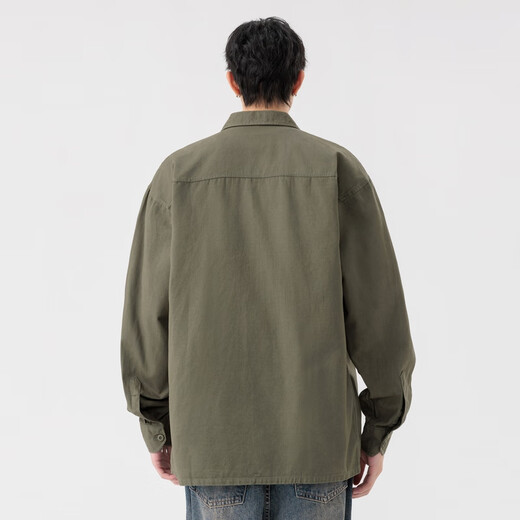 MONPOC Hong Kong style retro shirt men's spring and autumn style couple high-end casual long-sleeved shirt jacket MOC01 military green 4XL