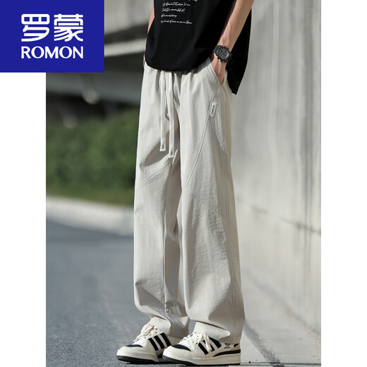 
ROMON summer ice silk pants men's thin 2025 new trendy loose straight pants men's breathable casual quick-drying trousers men's K6636 black 2XL about 140~160Jin [Jin equals 0.5 kg] can be worn