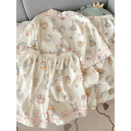 
Arctic velvet 2025 new helloKitty pure cotton gauze pajamas for women in spring and summer short-sleeved cute three-piece set home clothes Yunduo Cotton-J9901# Paradise Puppy Three-piece Set M [Suggested 75-100Jin [Jin equals 0.5 kg]]