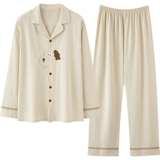 Princess Mark Spring and Autumn Couple Pajamas 2025 Super Hot Cartoon Puppy Long Sleeve Long Pants Boys and Girls Pure Cotton Home Clothing HZ2912-Puppy Shape Couple Women's Style L