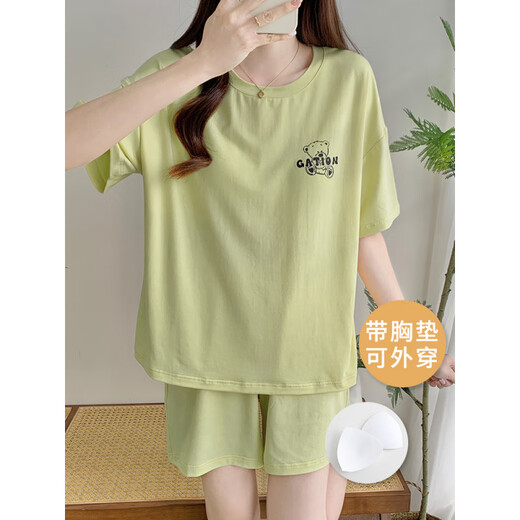秦暖带胸垫一体睡衣女夏季莫代尔凉感短袖短裤夏天女生亲肤家居服套装 莫代尔套装【带胸垫】W12611 M 女 建议80-100斤