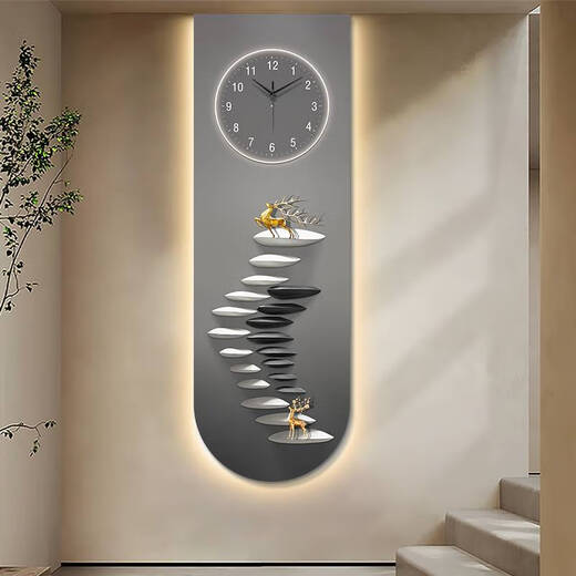 
Yonghuan Step by Step High Up U-shaped exquisite carving clock porch decoration painting, good creative LED warm light background wall lamp painting SXS4877 60*180cm UV fine carving + clock + no light