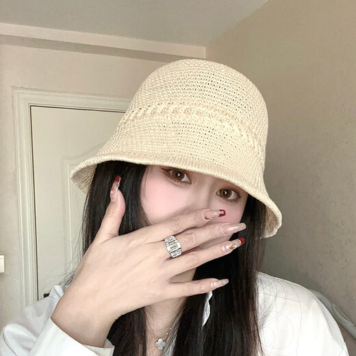 水桶草帽夏季沙滩出行百搭遮阳帽显脸小遮阳时尚太阳帽沙滩防晒帽 C3895 米色 M（56-58cm）