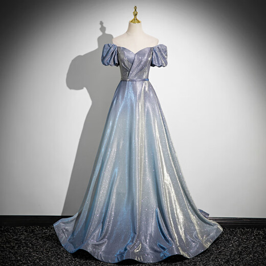 Wutuo light wedding dress starry sky gradient evening girl new host dignified atmosphere adult ceremony annual meeting light luxury niche voice WLN24063 gradient starry sky color 2XL