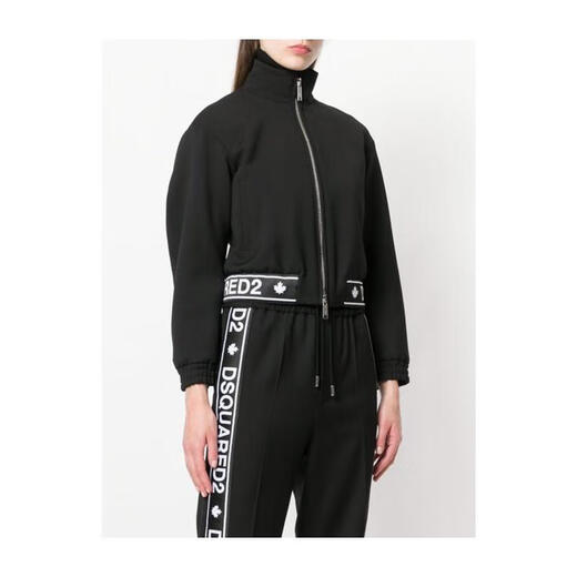 D二次方（DSquared2）短款奢华混纺拉链运动外套女秋冬时尚百搭休闲外套 黑色 均码 |IT-42