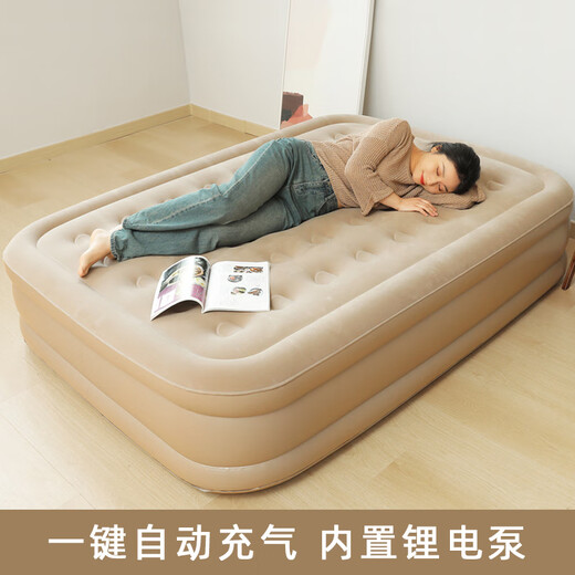 He Jiagong inflatable bed single 1.2 folding automatic inflatable mattress nap student air mattress home floor bed double 1.5 200_200_25cm 4 generation pump 5 minutes self-stop