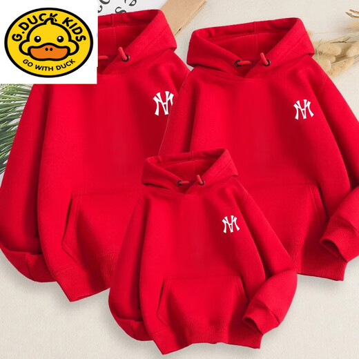 G.duck parent-child clothing for a family of three or four boys and girls spring autumn and winter sweatshirts 2025 new red mother and daughter clothing thin section-big red 160cm