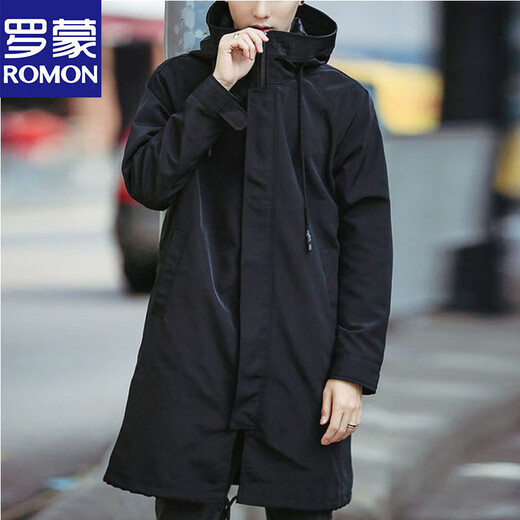 Lomon windbreaker men's mid-length British style Korean style trendy spring, autumn and winter cotton coat men's high-end casual coat military green regular XL 140-165Jin Jin equals 0.5 kg