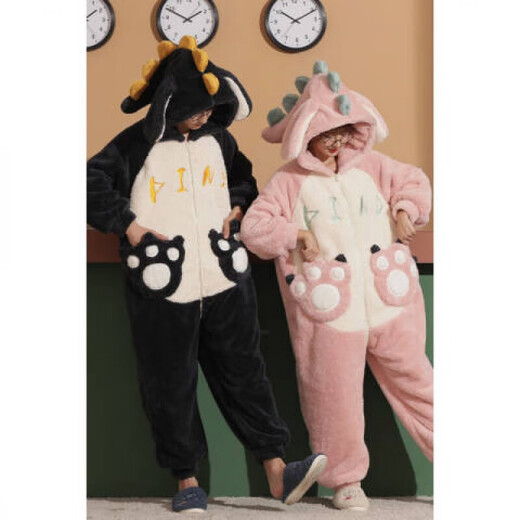 Sangqin Paar einteiliger Pyjamas für weibliche Studenten im Herbst- und Winter-Cartoon-Korallen-Samt plus Samt verdickte Heimkleidung für Männer losen Korallenleiden-Typ# 3890# [Reißverschluss ein Stück] xl größerer Männerstil [empfohlen 140-160jin [Jin Equals 0,5 kg]]]
