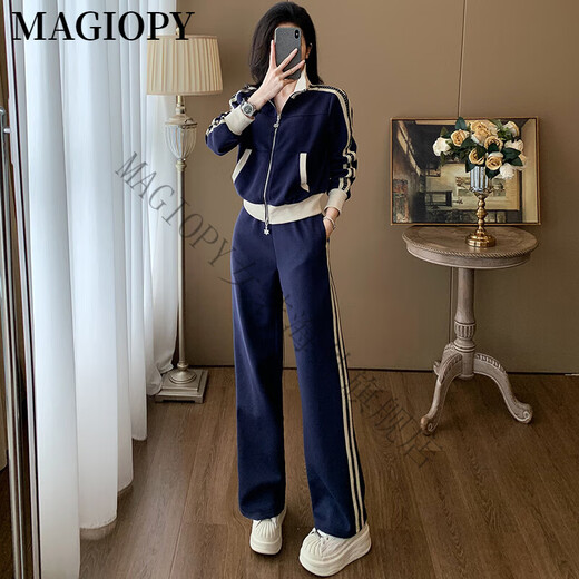 MAGIOPY国际奢侈高档品牌时尚减龄休闲运动套装女装2025春季蓝色短款外套 蓝色两件套 S(100斤以内)