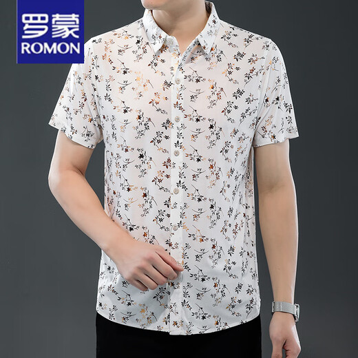 罗蒙（ROMON）25夏季新款男装短袖衬衫薄款衬衣时尚潮流休闲爸爸装上衣 9898金色 2XL 180