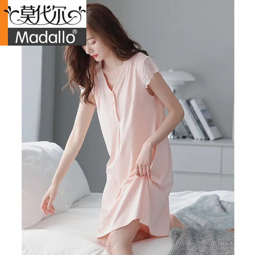 Modal Nachthemd Frauen-Pyjamas Sommer Baumwolle dünne Oberbekleidung mittelgroße Kurzschläfe mittleren Alters mit großer Größe von 698 Ya Pulver ohne Brustpolster 3xl 160-180jin [Jin ist gleich 0,5 kg]