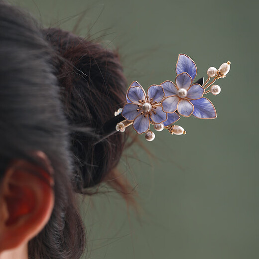 Meng Junchen Intangible Cultural Heritage Silk Velvet Flower Sandalwood Hairpin Hairpin Hanfu with Hairpin Jewelry Cheongsam Hairpin Birthday Gift Sandalwood Single Hairpin Velvet Flower Fenghua