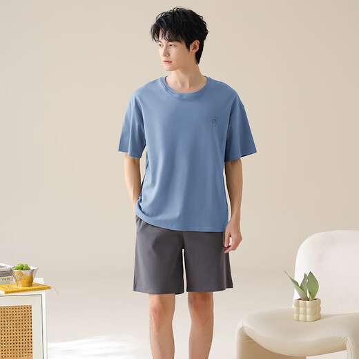 
SEPTWOLVES Spring and Summer New Men's Home Clothing Set Pure Cotton Summer Short Sleeve Shorts Can Be Used Outside Multi-Color Optional 02J13603 Men XL