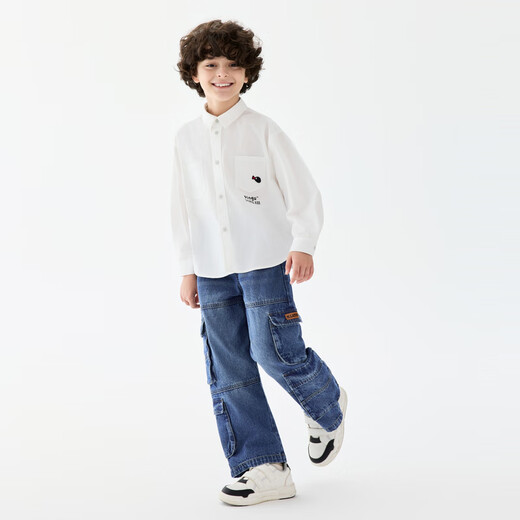 M.Latin shopping mall same style M.Latin children's shirt 25 autumn new big children pingu cooperation white long-sleeved shirt semi-bleached 120