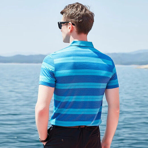 EGW international luxury brand short-sleeved T-shirt men's summer summer mulberry silk lapel thin contrast striped fashion polo shirt green L /50 (175/92A)