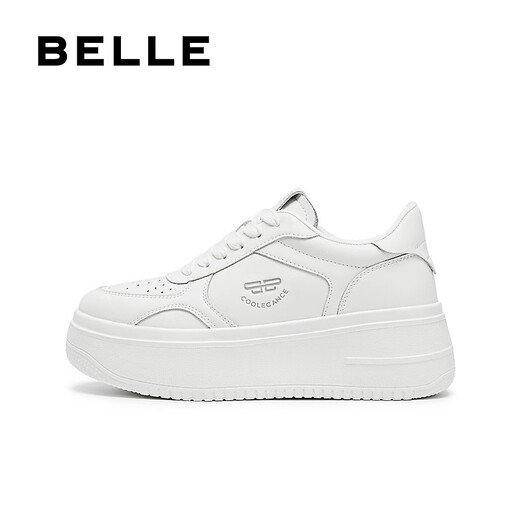 百丽（Belle）简约百搭小白鞋女2025秋新商场同款厚底增高休闲板鞋E7J1DCM5 米白色 37