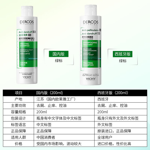 薇姿（VICHY）绿标 1%二硫化硒+0.9%水杨酸控油去屑洗发水洗头膏200ml 法国进口