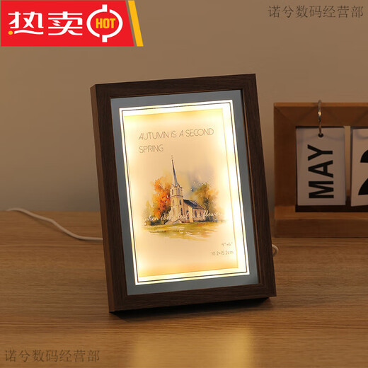 Marco de fotos con iluminación de mesa creativa Impresión de fotografías de 6, 7 y 8 pulgadas convertida en adornos de escritorio para decoración * Regalo para amigos color madera marrón - Marco de fotos con luz de un solo marco de 6 pulgadas + impresión de fotografías