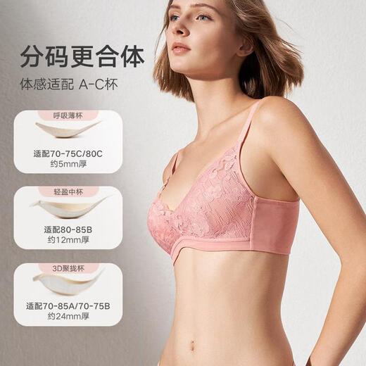Manifen Flower Sea Roaming Gift Sexy Lace Underwear Set No Wires Small Breast Push-up Seamless Women's Thin Bra Panties Mousse Pink Bra + Panties 75B (34) 160 (Recommended 80-110Jin Jin equals 0.5 kg)