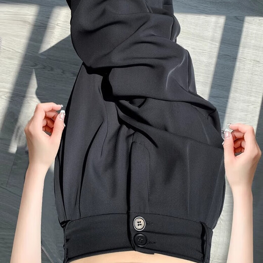 Lugeli black suit pants for women 2025 new high waist drooping wide-leg pants pear-shaped casual straight-leg pants spring and autumn trousers suit pants black L [recommended 110-120Jin [Jin equals 0.5 kg]] regular