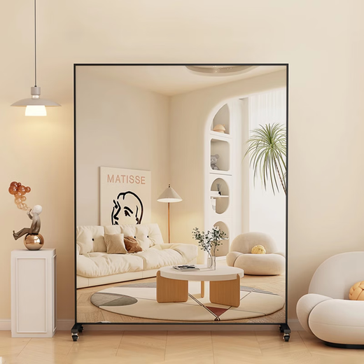 Haojunbo dance mirror dance home yoga dance dance studio gym big mirror full body floor movable dressing mirror [Ultra-clear explosion-proof] 178*60 Obsidian black-recommended (with wheels + delivery upstairs)