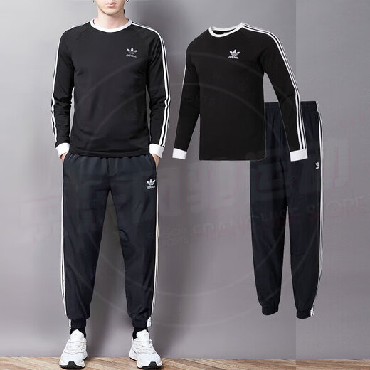 阿迪达斯（adidas）三叶草男装运动套装25冬新款针织透气长袖T恤上衣运动长裤两件套 IA4877+KB2465 XL