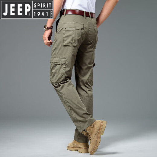 JEEP SPIRIT吉普军绿色工装裤男夏季薄款宽松多口袋直筒高端休闲裤子春秋新款 SG-J9922灰色【纯  棉】 薄款 32 【腰围2尺5】