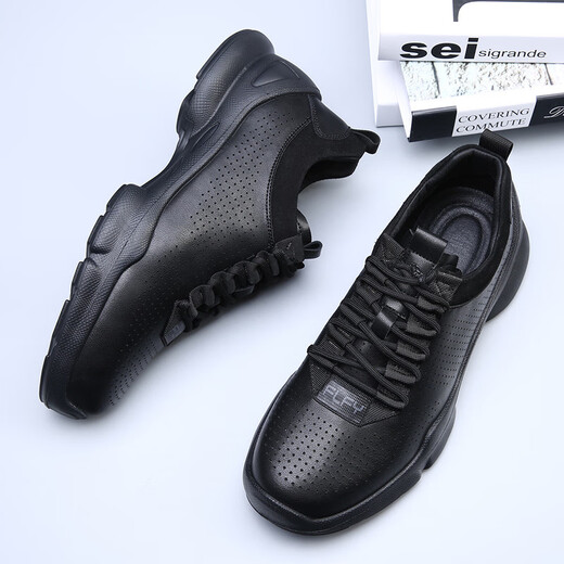 
NOSSKISS International Luxury Brand Men's Shoes 2025 New Leather Sports and Casual Shoes Summer Hollow Breathable Soft Sole Hiking Shoes Black [Hidden Breathable] 40 Equal to Sports Shoes 41 Size