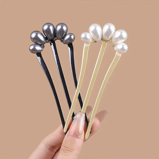 Two Worlds Happy New Chinese Style National Style Cheongsam Updo Three Teeth Imitation Pearl Hairpin Headdress 2025 New Ball Head Hairpin Hairpin for Women Gray Bead Style