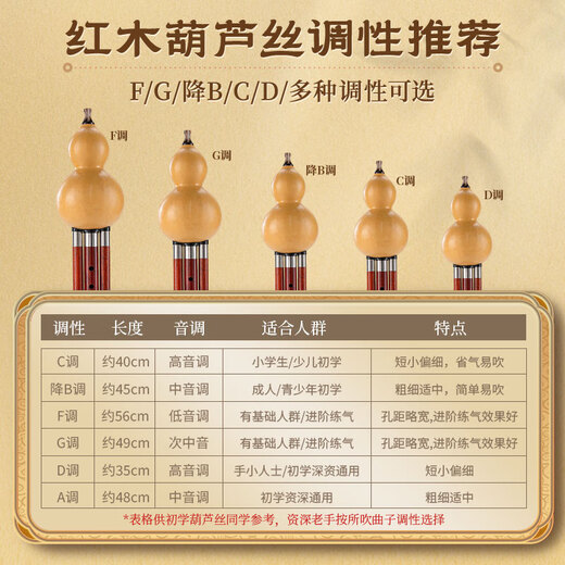 金孔雀红木葫芦丝C调小学生专用成年人降b调初学FG专业演奏级品牌旗舰店 【光面葫芦红木音管】D调+赠品